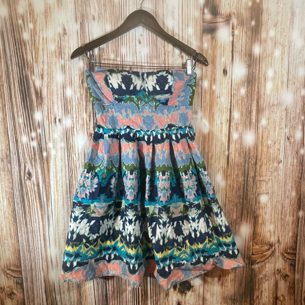 Red Camel Women's Size M Blue-Multi Abstract Strapless Dress